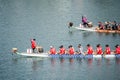 The two teams of Dragon Boat Races event about to start at Cockle bay, Darling Harbour. Royalty Free Stock Photo